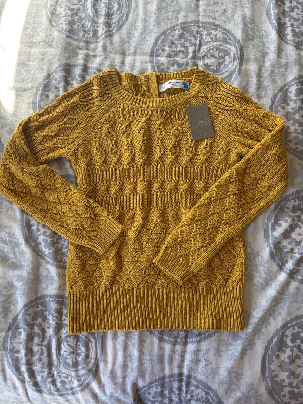 Sparrow x Anthropologie - Mustard Cable Knit Crew Sweater Size M.    NWT
